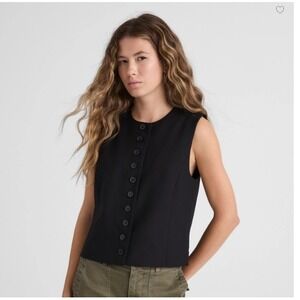 Madewell Vest Top Size 10 Crewneck Shell Jet Black Button Front Shell Vest NX624